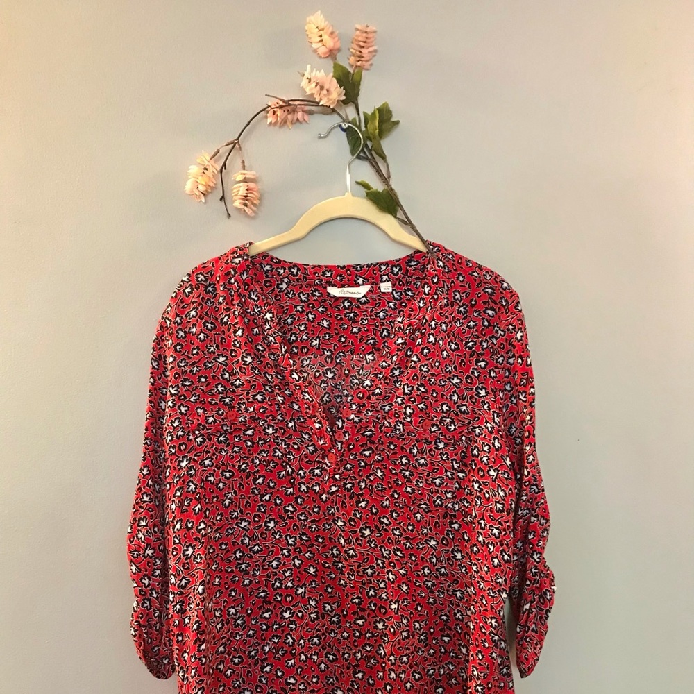 Red floral blouse